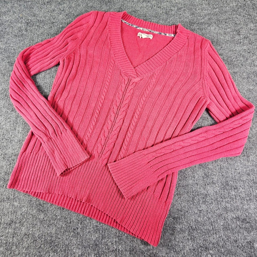 Aeropostale Pink Fitted Cable Knit V Neck Sweater Women's XL Classic Preppy 2011